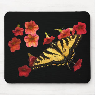 TigerSwallowtail fjäril på röda blommor Musmatta