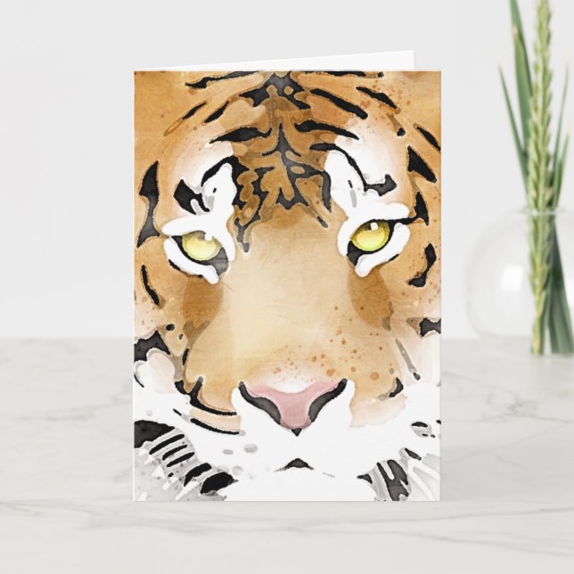 Tigert huvud akvarell djur helgkort (Framsida)