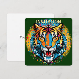Tigert huvud regnbågens färger paint sminkar inbjudningar