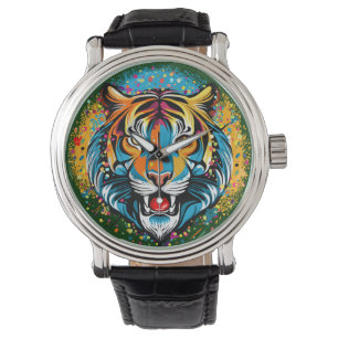 Tigert huvud regnbågsfärger färgar fläckar armbandsur