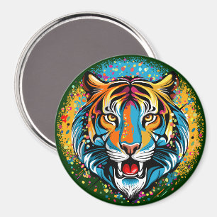 Tigert huvud regnbågsfärger färgar fläckar magnet