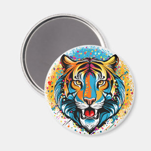 Tigert huvud regnbågsfärger färgar fläckar magnet