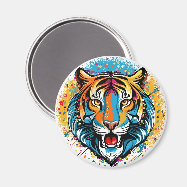 Tigert huvud regnbågsfärger färgar fläckar magnet (Front/Back)