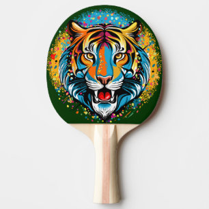 Tigert huvud regnbågsfärger färgar fläckar pingisracket