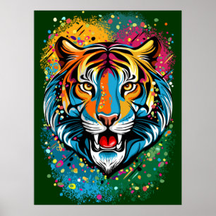 Tigert huvud regnbågsfärger färgar fläckar poster