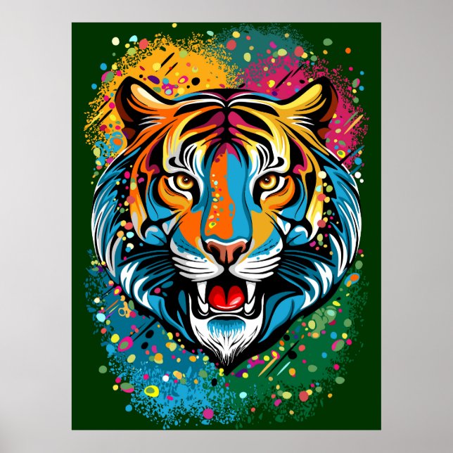 Tigert huvud regnbågsfärger färgar fläckar poster (Framsidan)