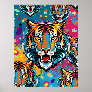 Tigert huvud regnbågsfärger färgar fläckar poster