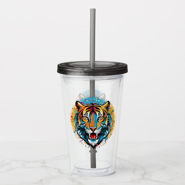Tigert huvud regnbågsfärger färgar fläckar take away mugg (Framsida)