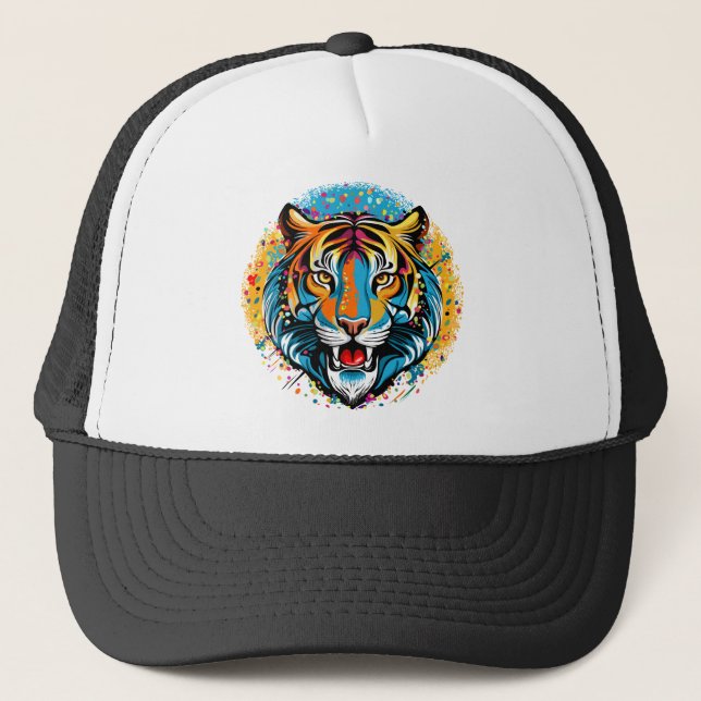 Tigert huvud regnbågsfärger färgfläckar keps (Framsida)