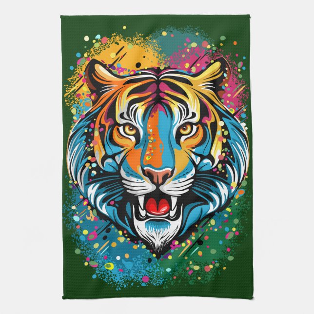 Tigert huvud regnbågsfärger paint färger kökshandduk (Vertikal)