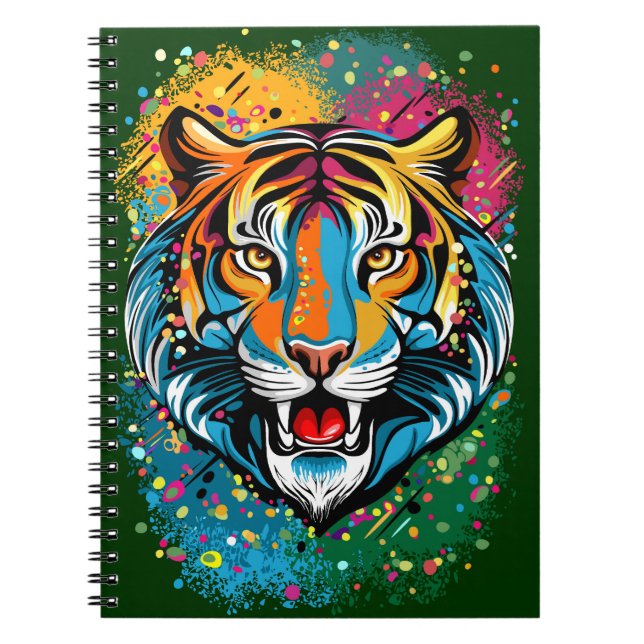 Tigert huvud regnbågsfärger paint fläckar anteckningsbok (Framsidan)