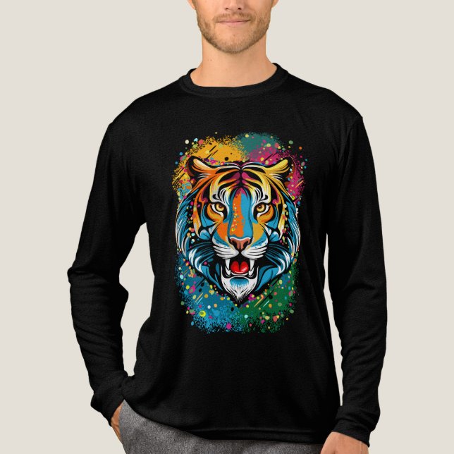 Tigert huvud regnbågsfärger paint fläckar t shirt (Framsida)