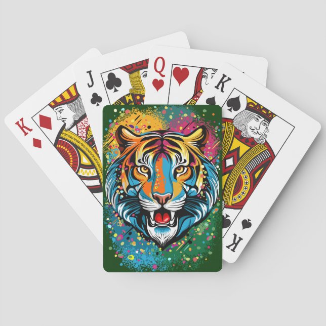 Tigert huvud regnbågsfärger paint stains casinokort (Baksidan)