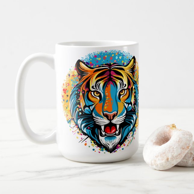 Tigert huvud regnbågsfärger paint stains kaffemugg (Med munk)