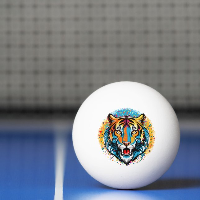 Tigert huvud regnbågsfärger paint stains pingisboll (Netto)