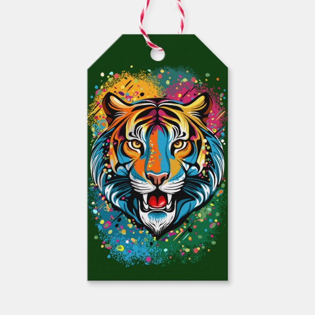 Tigert huvud regnbågsfärger paint stains presentetikett (Framsidan)