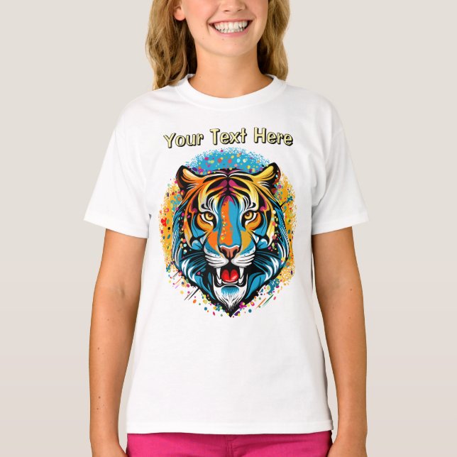 Tigert huvud regnbågsfärger paint stains t shirt (Framsida)