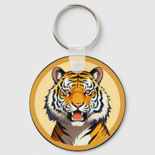 Tigert huvudet inramat med gyllene lysande aura nyckelring