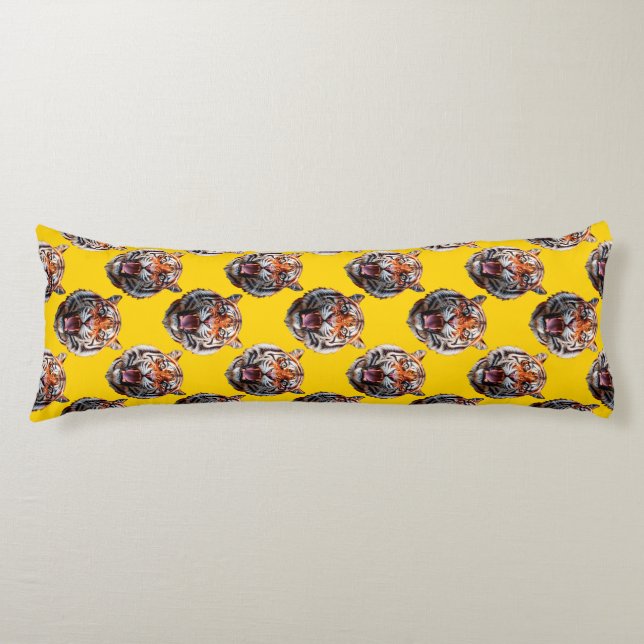 Tigert huvudmönsterdesign gul kroppskudde (Framsidan)