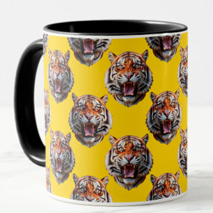 Tigert huvudmönsterdesign gul mugg