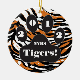 Tigertryck och tass julgransprydnad keramik