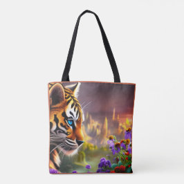 Tigerunge, lila blommor tygkasse