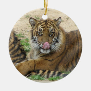 Tigerungeprydnad Julgransprydnad Keramik