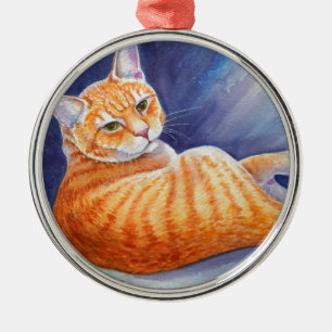 Tigg Orangen Tabby katt Julgransprydnad Metall