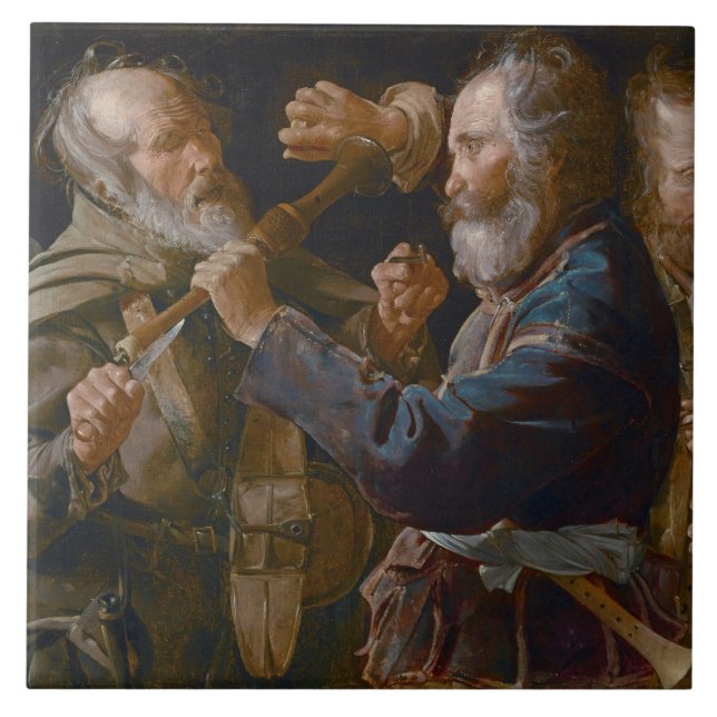 Tiggare bråk, c.1625-30 (olja på kanfas) kakelplatta (Framsidan)
