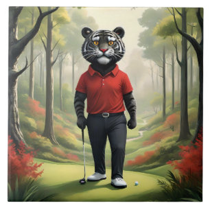 Tigger som spelar golf i skogen.. kakelplatta