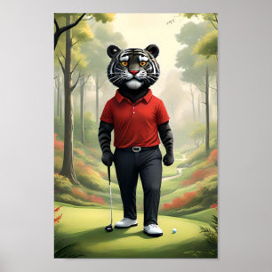 Tigger som spelar golf i skogen.. poster