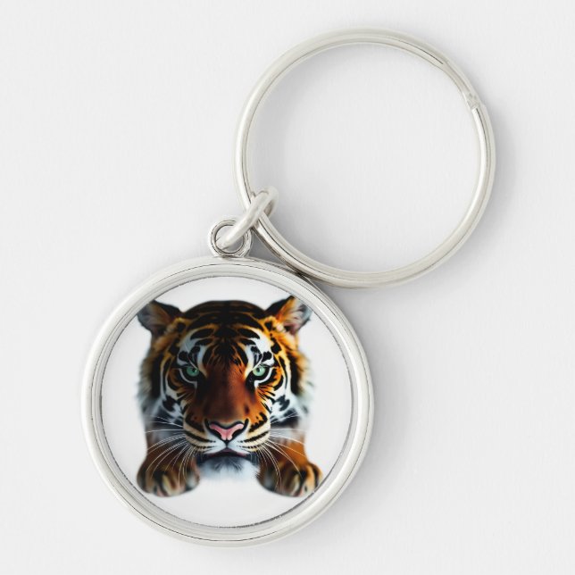 Tiggerbevakning Rund Silverfärgad Nyckelring (Framsidan)