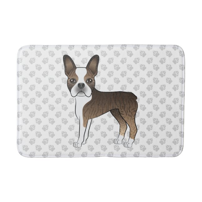 Tiggrand Boston Terrier Serieteckning Hundillustra Badrumsmatta (Framsidan)