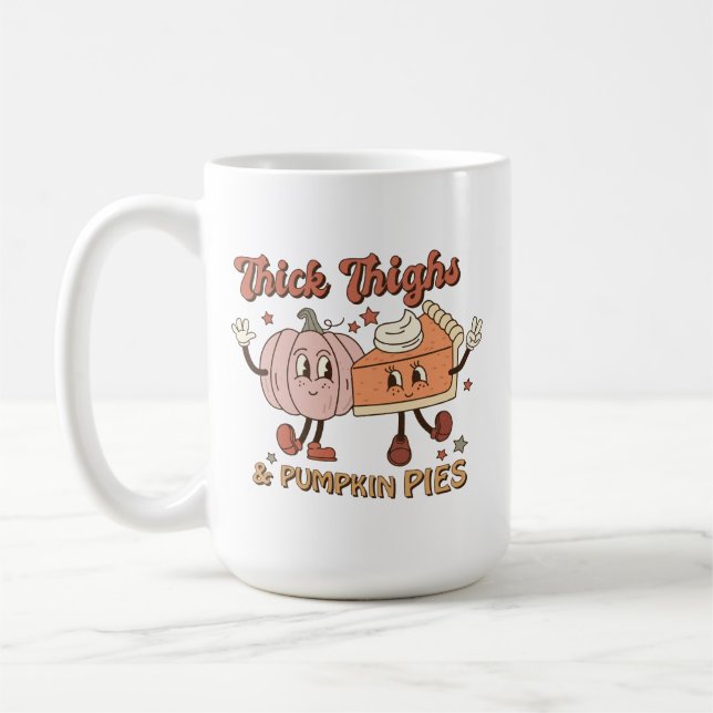 Tighs & Pumpkin Paj Funny Retro Thanksgiving Kaffemugg (Vänster)