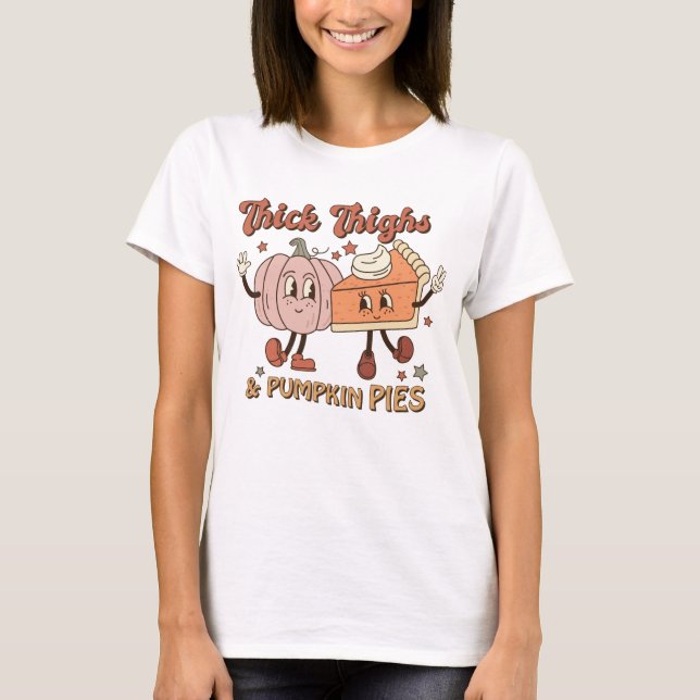 Tighs & Pumpkin Paj Funny Retro Thanksgiving T Shirt (Framsida)