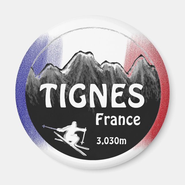 Tignes Frankrike flagga ski logotyp art magnet (Framsidan)