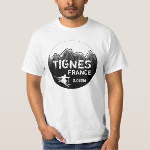 Tignes Frankrike svartvit skidkonst Tee