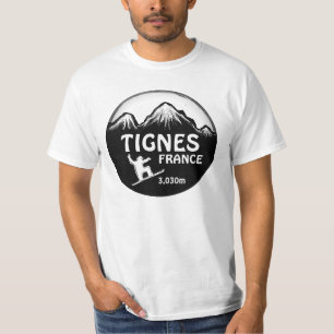 Tignes Frankrike svartvit snowboard-konstantvärde Tee Shirt