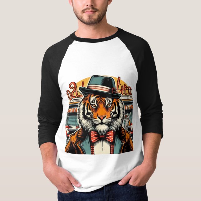 Tigre dandy rétro au diner t shirt (Framsida)