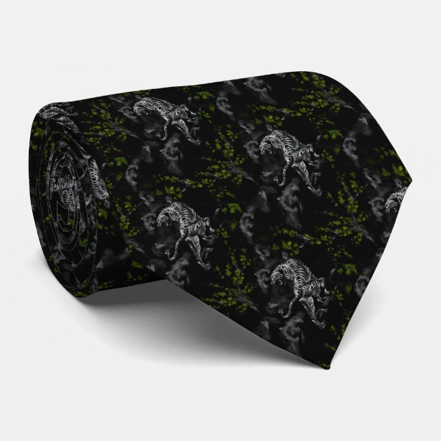 Tigre entouré de fleurs Vert olive Cravate Slips (Rullad)