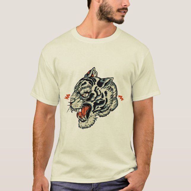Tigre tattoo style tatouage old school t shirt (Framsida)