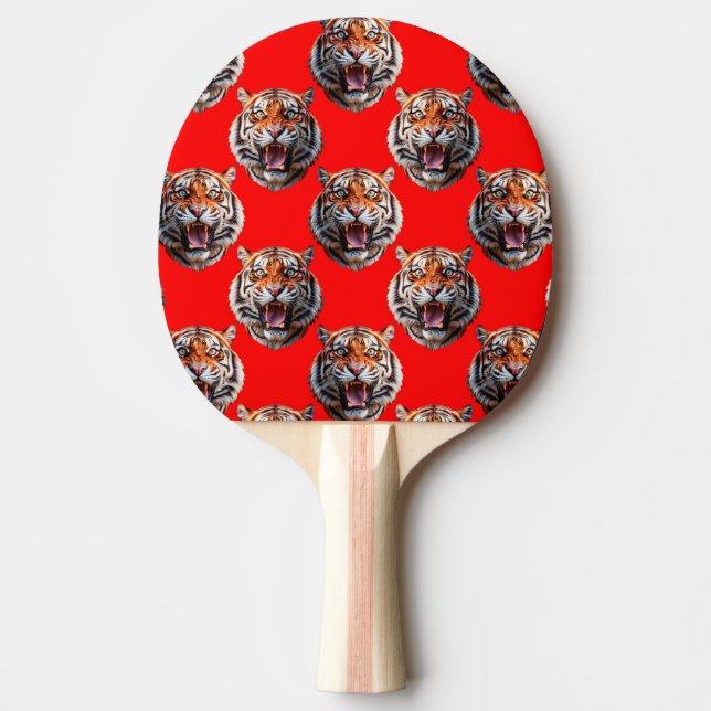 Tigrens huvud Mönsterdesign Röd Pingisracket (Framsidan)