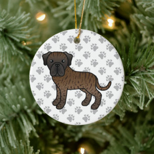 Tigrerad engelsk mastiff söt serietecknad hund julgransprydnad keramik