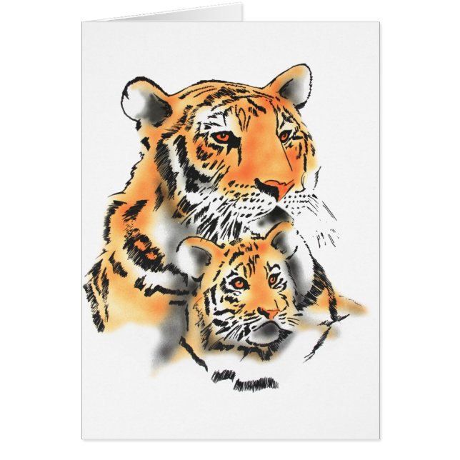 Tigress och unge hälsningskort (Framsidan)