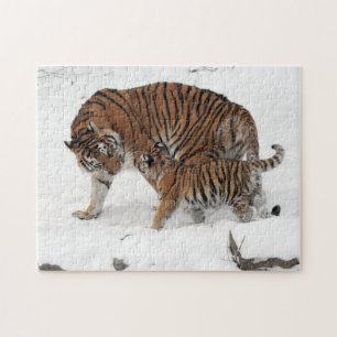 Tigress och Unge i Snö Pussel