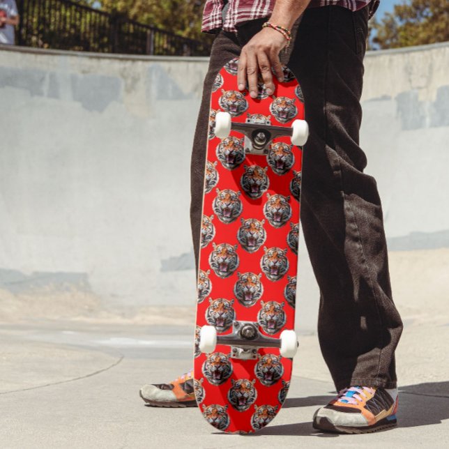 Tigrish huvudmönsterdesign röd mini skateboard bräda 18,5 cm (Skapare uppladdad)