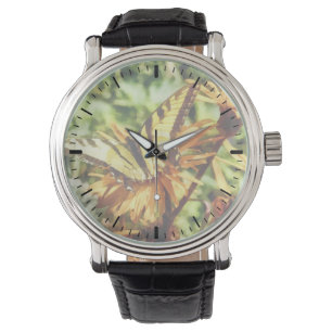Tigrsvans på gul vildblomma armbandsur