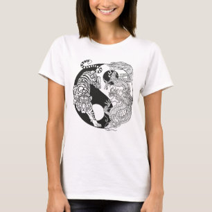 Tigwr kontra Dron. Yin Yang-symbol T Shirt