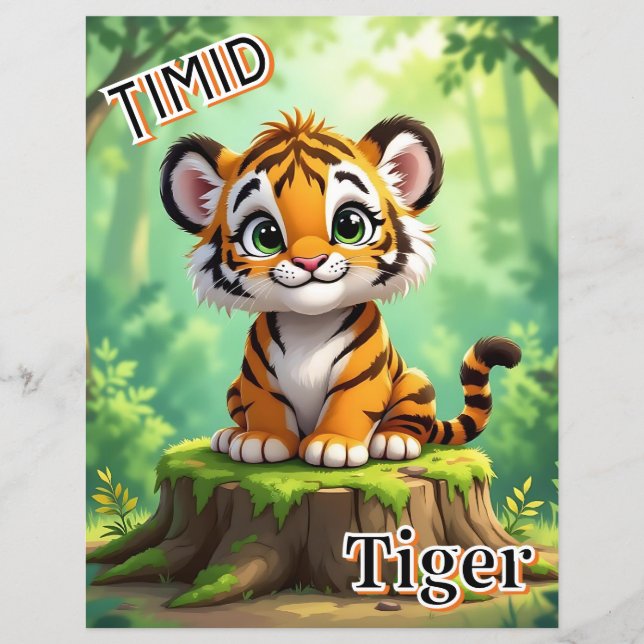 Tiid Tiger | Cute Tecknad Barn Nursery Art (Framsida)