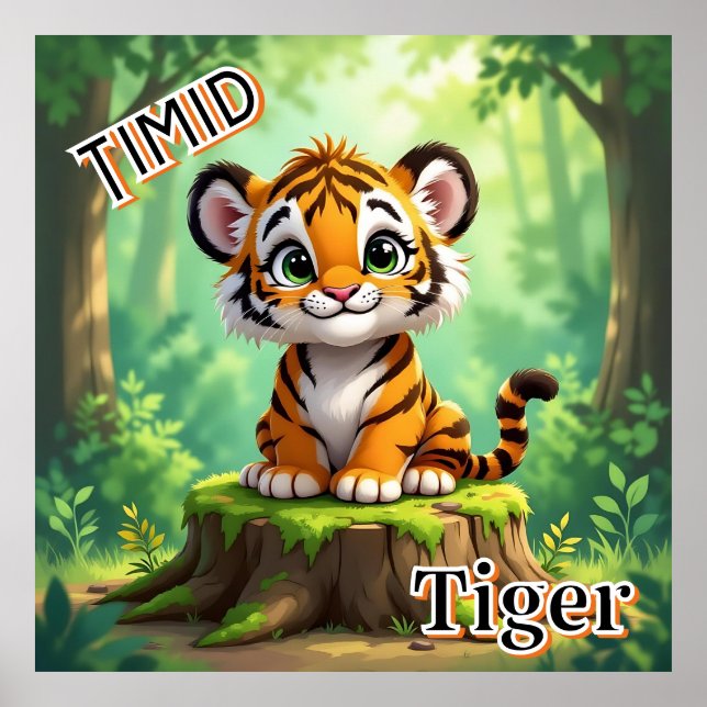 Tiid Tiger | Cute Tecknad Barn Nursery Art Poster (Framsidan)